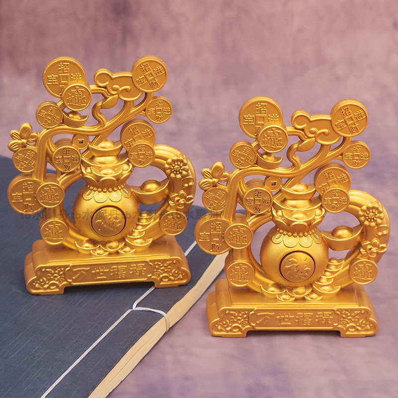 吉祥摆台福禄转转摇钱树客厅酒柜装饰品办公室店铺开业工艺品摆件