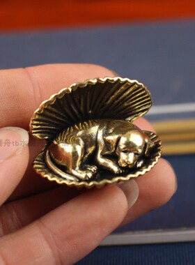 实心黄铜贝壳睡犬财布扣小狗香插