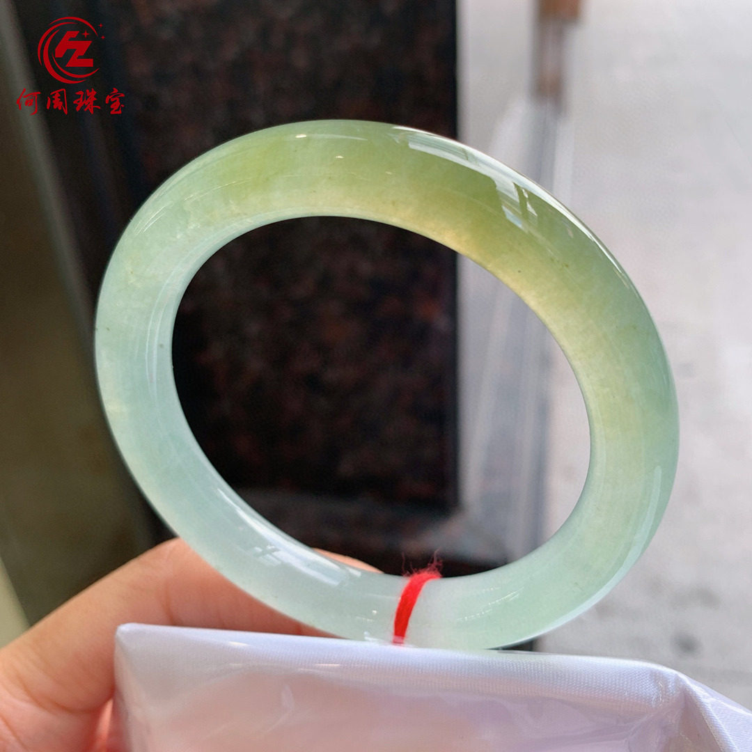 何周珠宝 缅甸天然A货玉石翡翠 老坑冰种黄翡圆条手镯56-57圈口