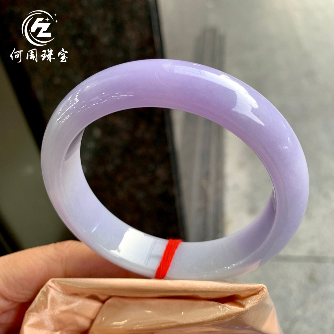 何周珠宝 缅甸天然A货玉石翡翠 老坑冰种紫罗兰正装手镯60-61圈口
