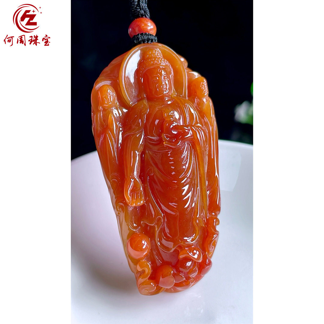 何周珠宝 缅甸天然A货翡翠玉石孤品 老坑冰种红翡阿弥陀佛吊坠