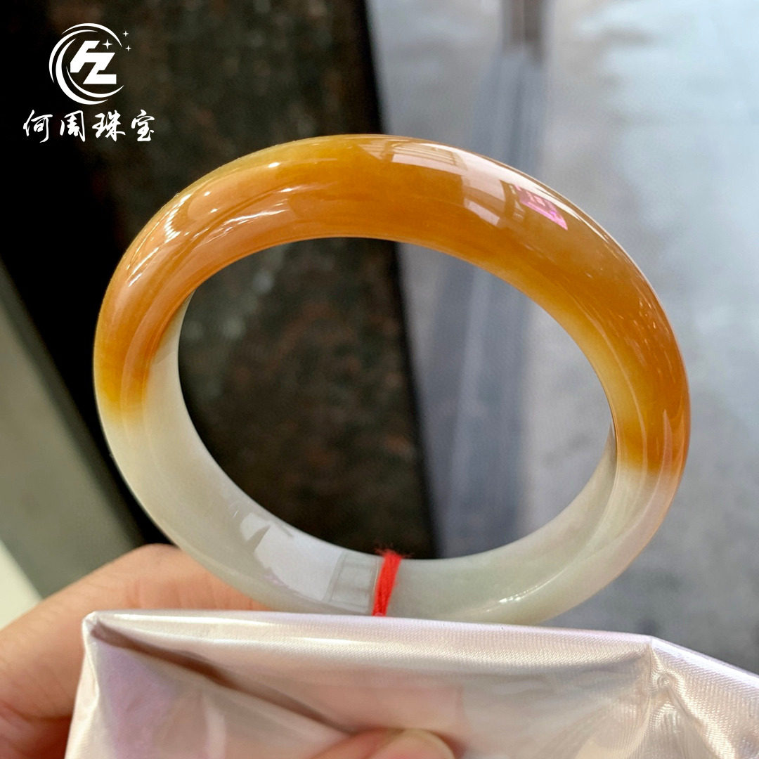 何周珠宝 缅甸天然A货玉石翡翠 老坑冰种红翡正装手镯54-55圈口