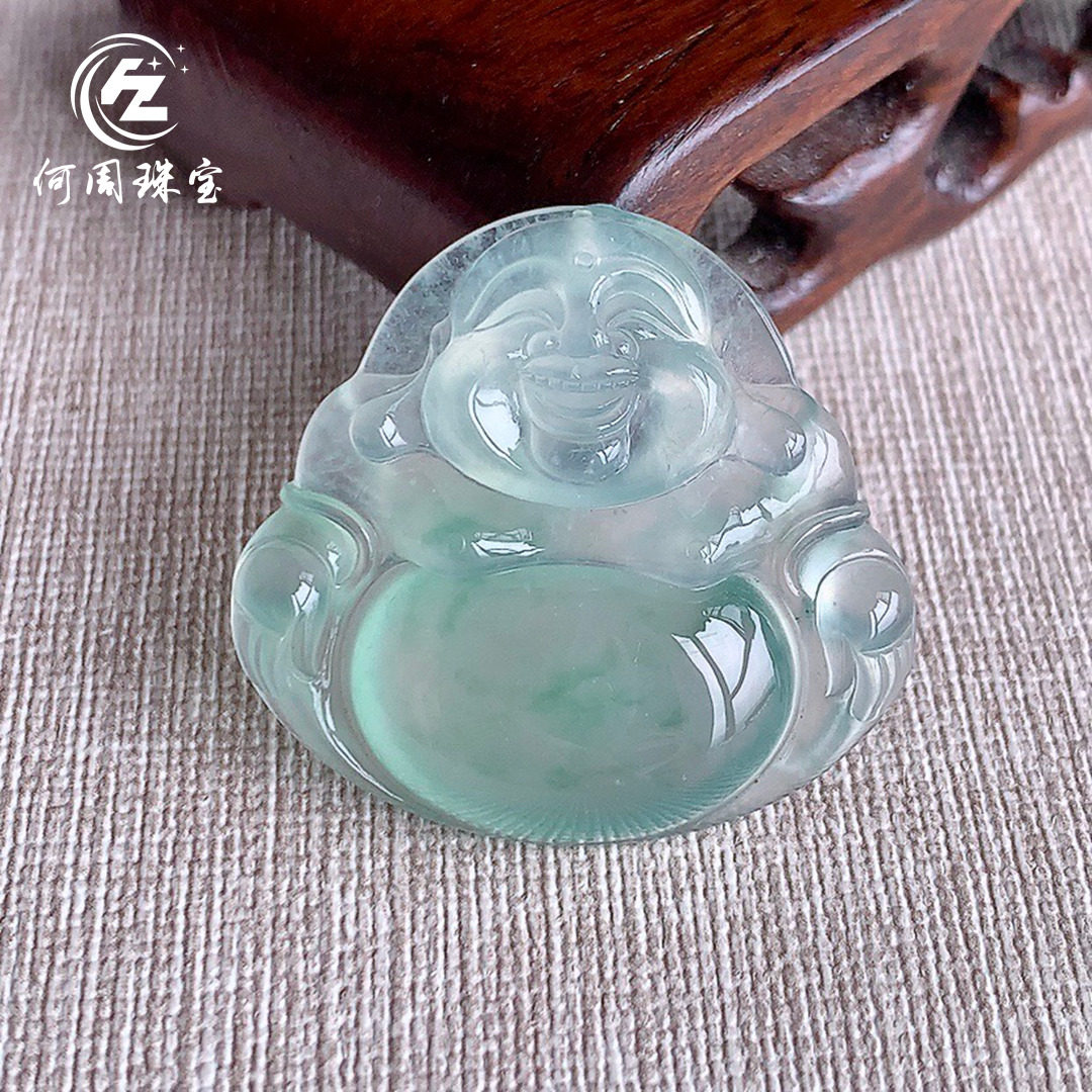 何周珠宝 缅甸天然A货翡翠玉石孤品 老坑冰种晴水佛公挂件吊坠