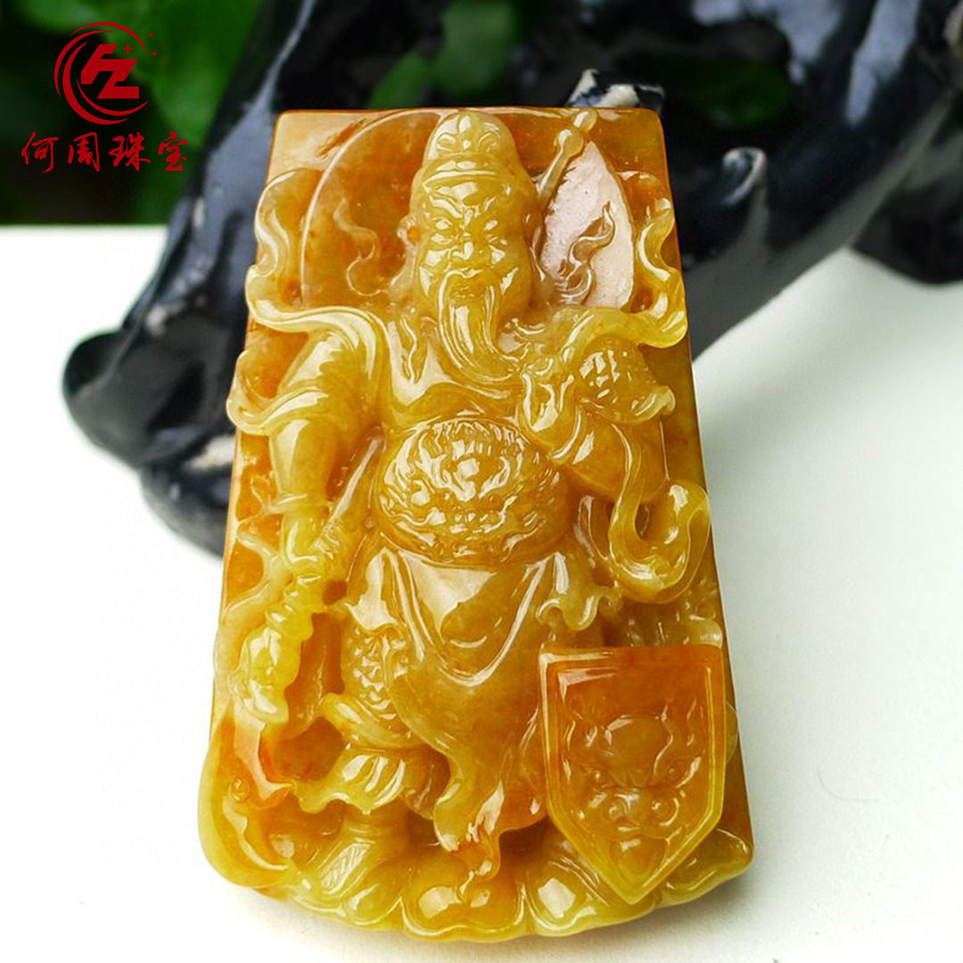何周珠宝 缅甸天然A货翡翠玉石孤品 老坑冰种红翡关公挂件吊坠