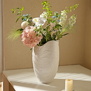 MONAZONE浮雕陶瓷花瓶大号白色软装客厅玄关桌面摆件鲜花水培花器