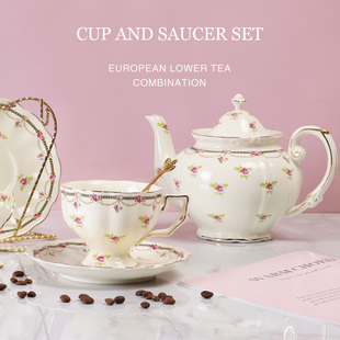陶瓷轻奢下午花茶具 欧伦琪 宫廷风小花 咖啡杯碟套装 匙水壶欧式