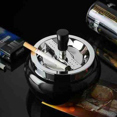 时尚创意密封按压旋转金属大号烟灰缸客厅室大容量带盖防风易清洗