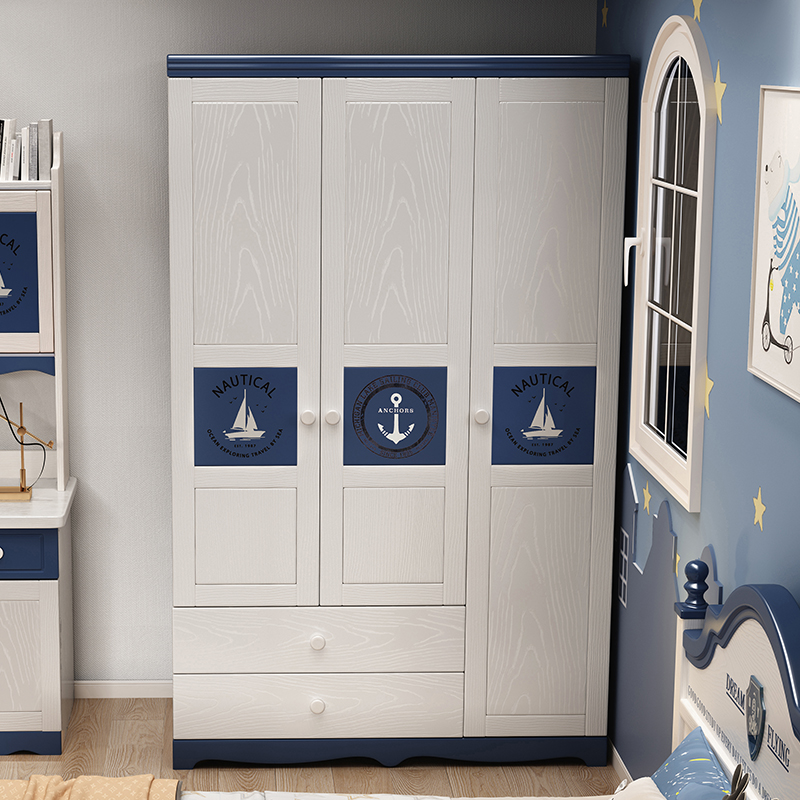 地中海实木儿童衣柜现代简约男孩