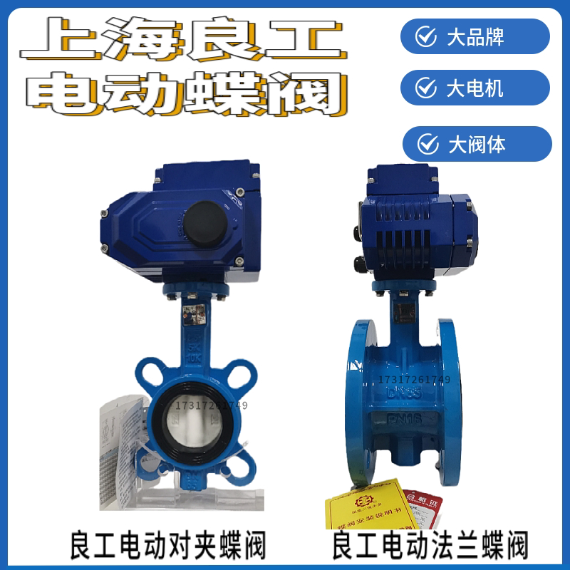 良工电动蝶阀电控对夹法兰软密封中线蝶阀良工阀门DN65dn8010