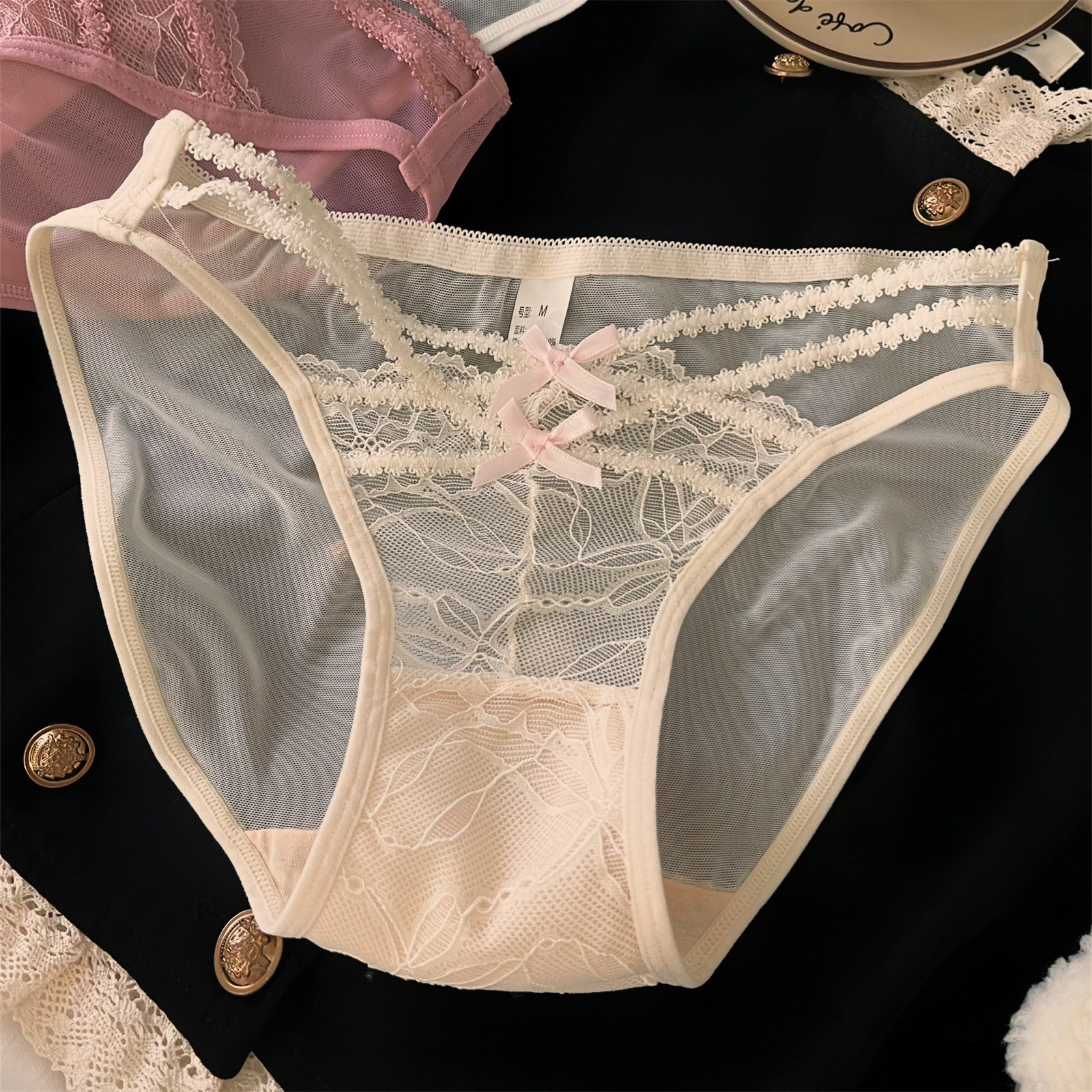 温香软欲~法式性感蕾丝内裤纯欲交叉镂空薄款纯棉裆少女三角裤