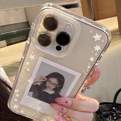 ins风日韩星星小众放小卡适用iPhone16promax手机壳苹果15少女14Pro透明闪粉13防摔16软套11保护套简约