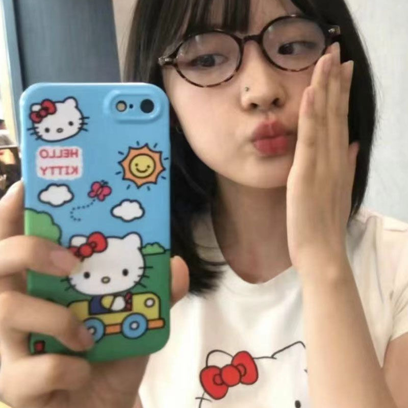 可爱ins蓝天kitty卡通iPhone15男女11适用14promax苹果12全包XR小众13潮酷15pro菲林保护套7/8plus防摔