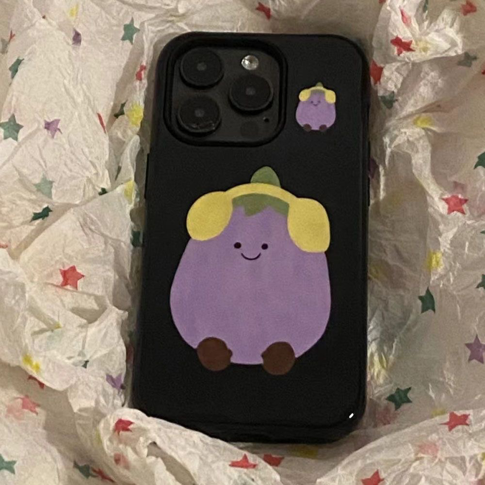 可爱ins耳机茄子适用16promax苹果15手机壳iPhone13全包新款12Pro软14Promax保护套xr创意卡通xs男女日韩