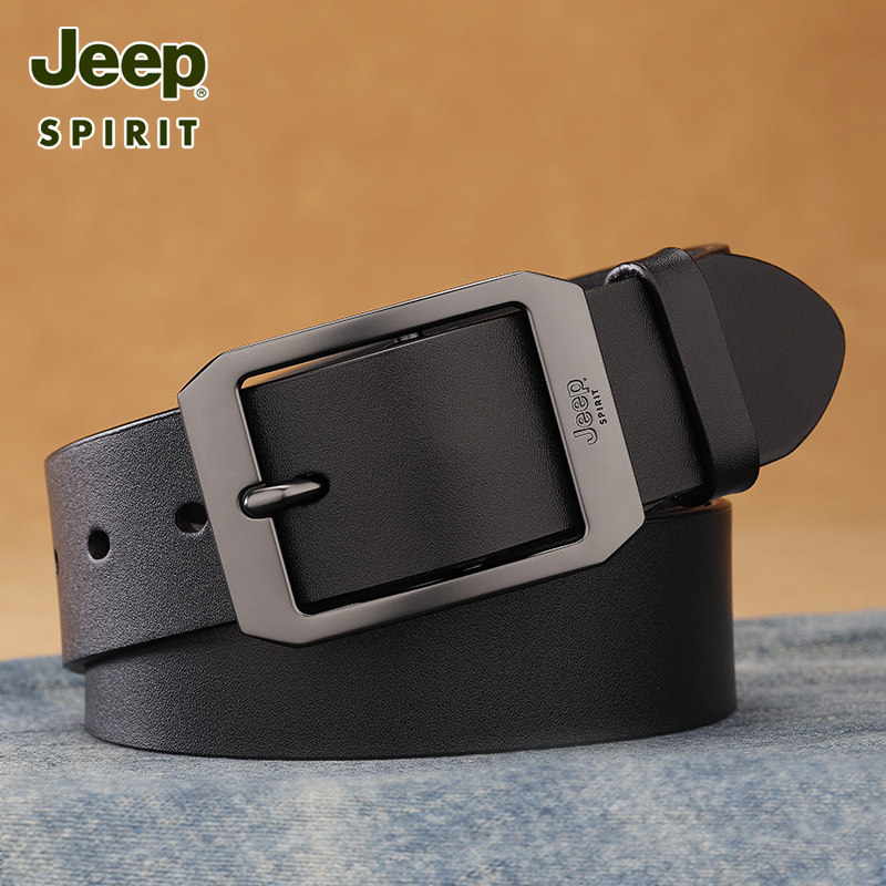 JEEP SPIRIT皮带男士休闲裤带真皮中青年人男款牛皮针扣腰带2025
