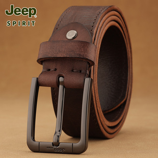JEEP吉普针扣腰带真皮裤带头层手工纯牛皮皮带男士复古中青年休闲