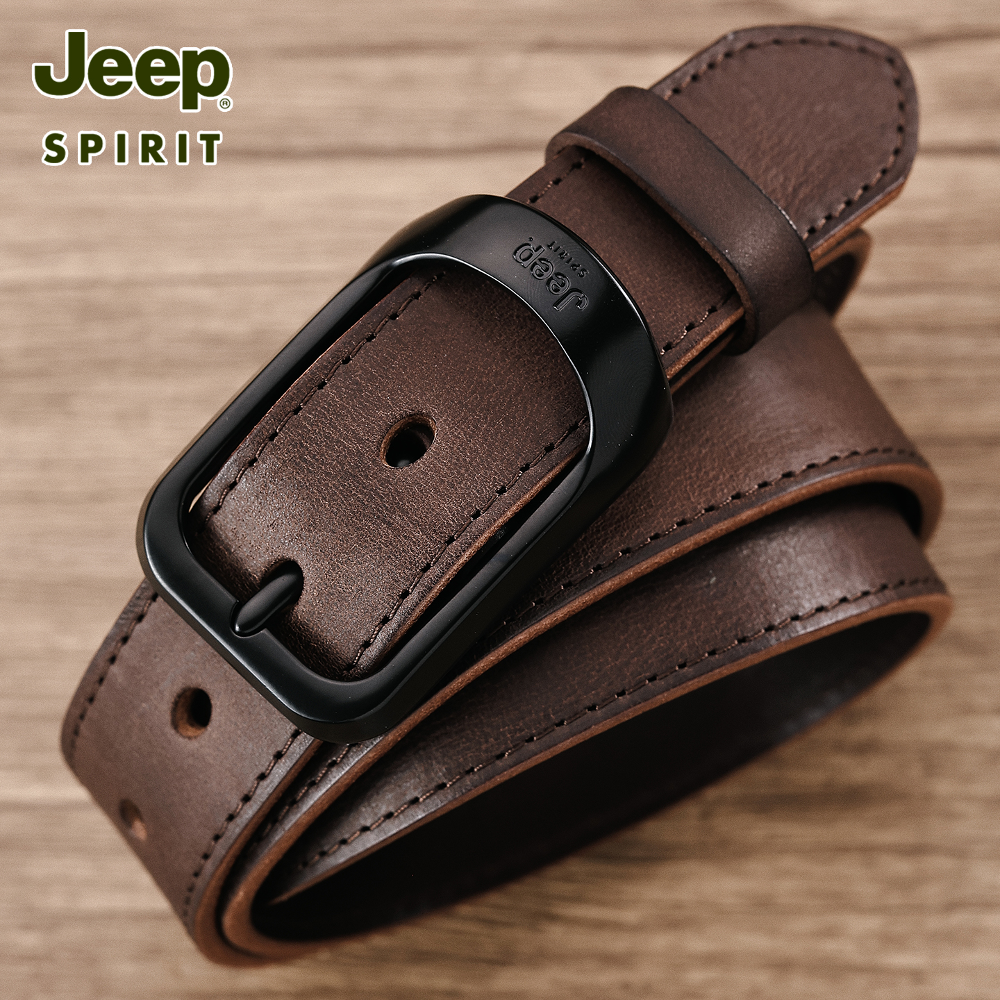 JEEP皮手工皮带牛皮男针扣头层纯真皮休闲复古裤带中青年牛仔腰带