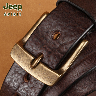 jeep吉普男士真皮皮带头层纯牛皮复古休闲百搭牛仔裤铜扣腰带男款