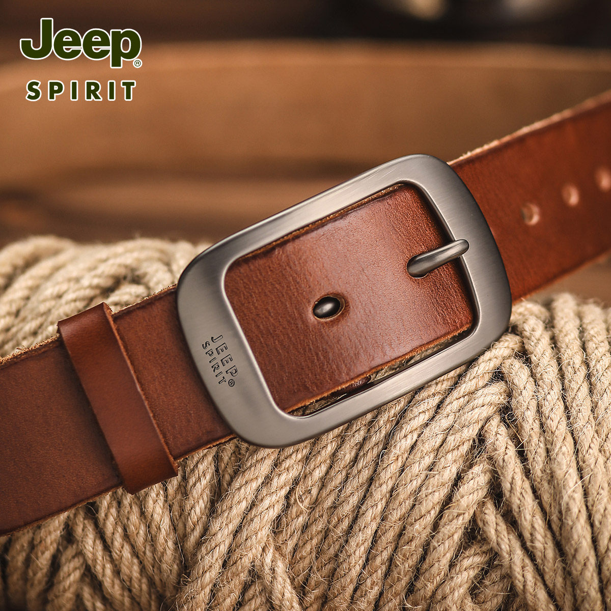 Jeep正品男士皮带真皮男款中年青年头层纯牛皮针扣手工牛仔裤腰带