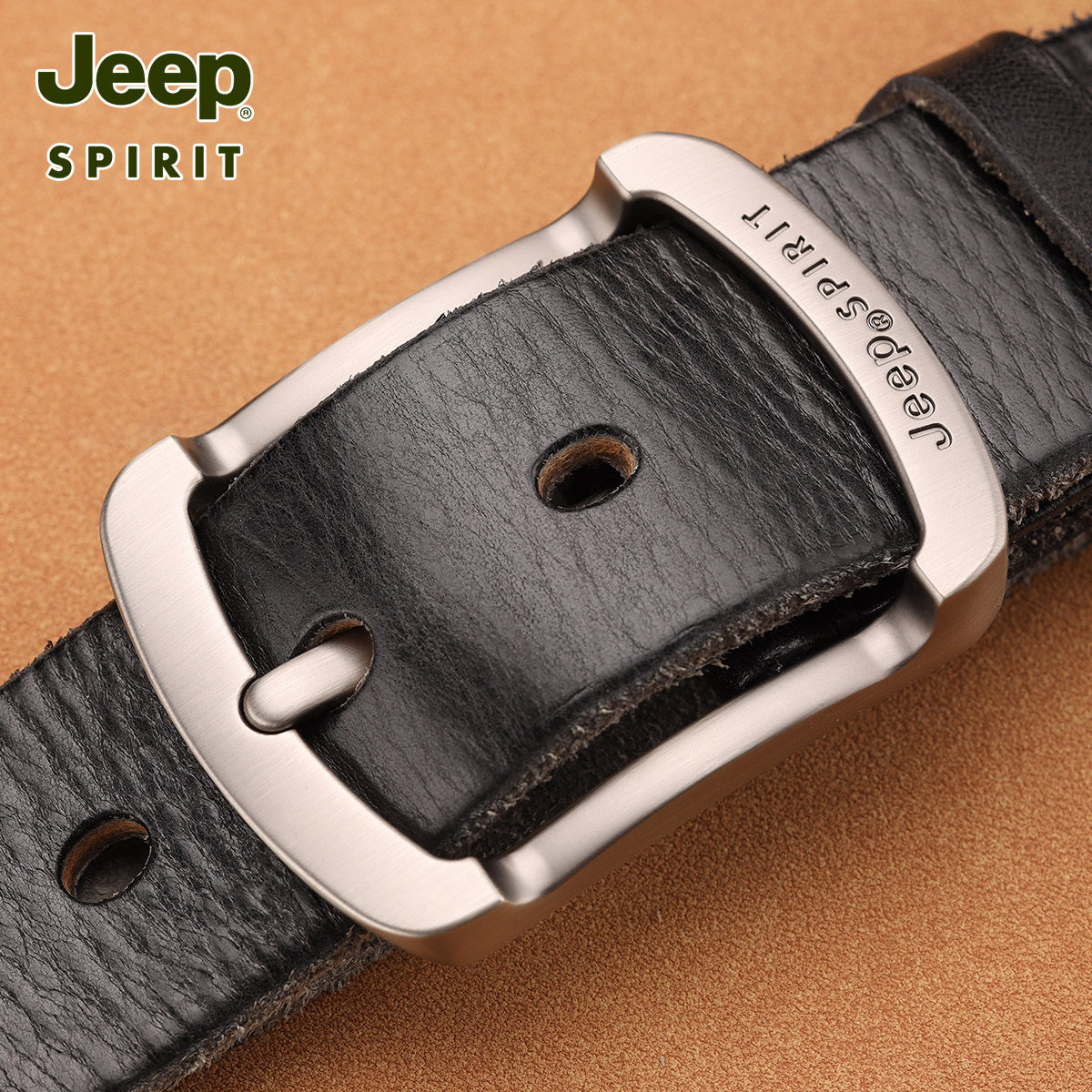 JEEP吉普纯牛皮皮带男复古休闲牛皮腰带头层牛皮针扣裤带手工皮带