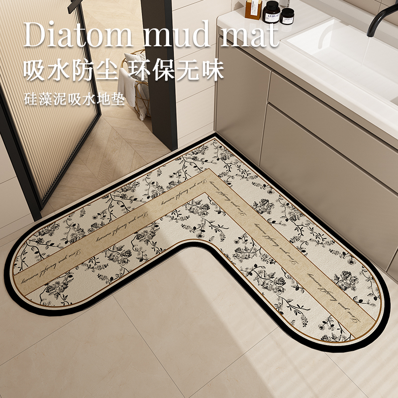 吸水防滑速干L型浴室地垫硅藻泥
