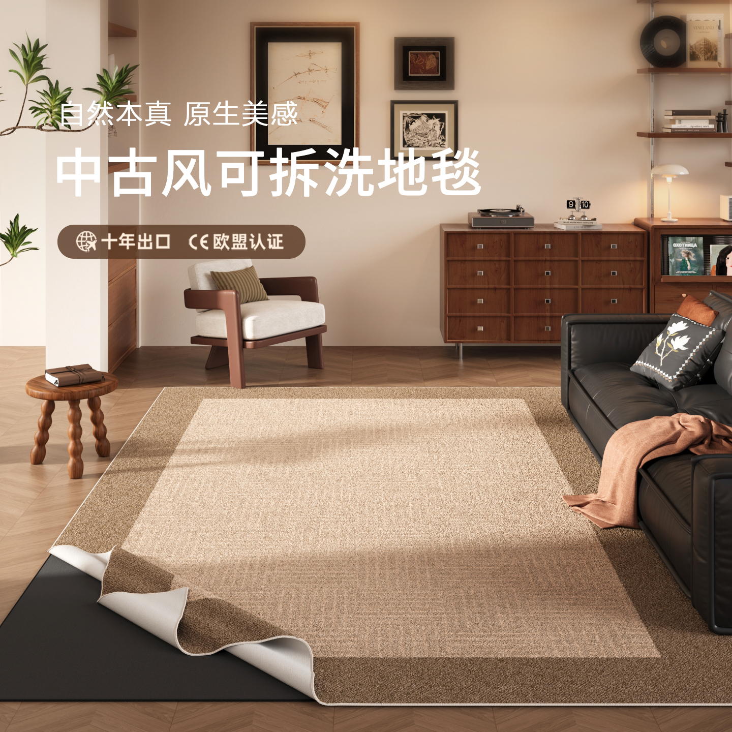 中古风可机洗双层可拆洗地毯客厅