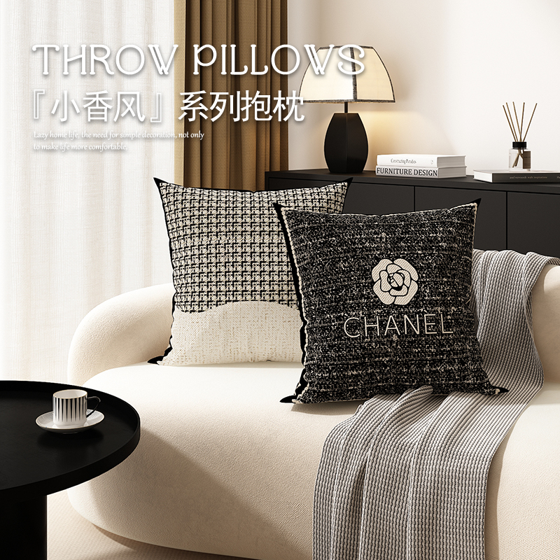 高级感轻奢抱枕沙发仿麻现代简约布艺车载卧室床头办公室腰靠垫子