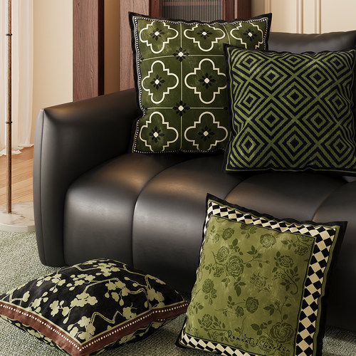 绿色中古风荷兰绒抱枕高级感