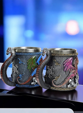 跨境新款树脂装饰品高颜值创意马克杯304不锈钢酒吧家居装饰摆件