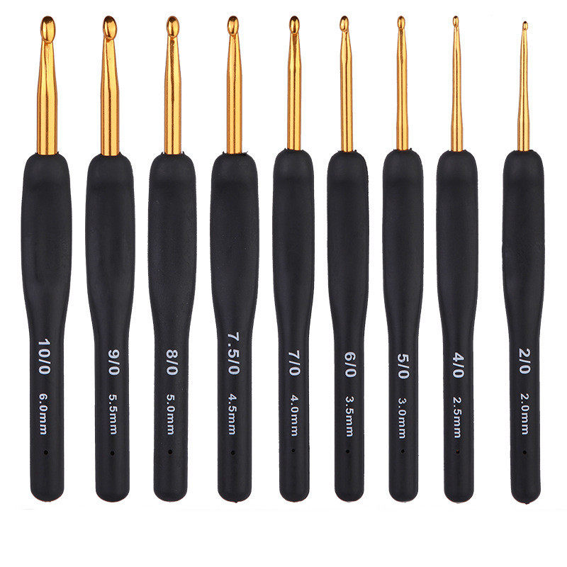 亚马逊新品黑色硅胶手柄钩针套装 毛线毛衣编织工具 黑色软柄钩针