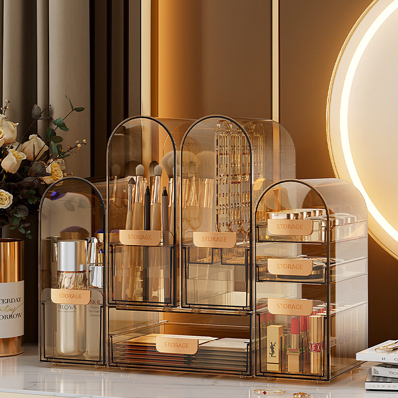 化妆品刷收纳盒卧室桌面防尘梳妆台护肤品口红面膜首饰高瓶置物架