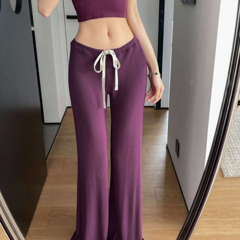 紫色慵懒垂感休闲裤2025女夏季新款高腰显瘦百搭抽绳拖地裤子女潮