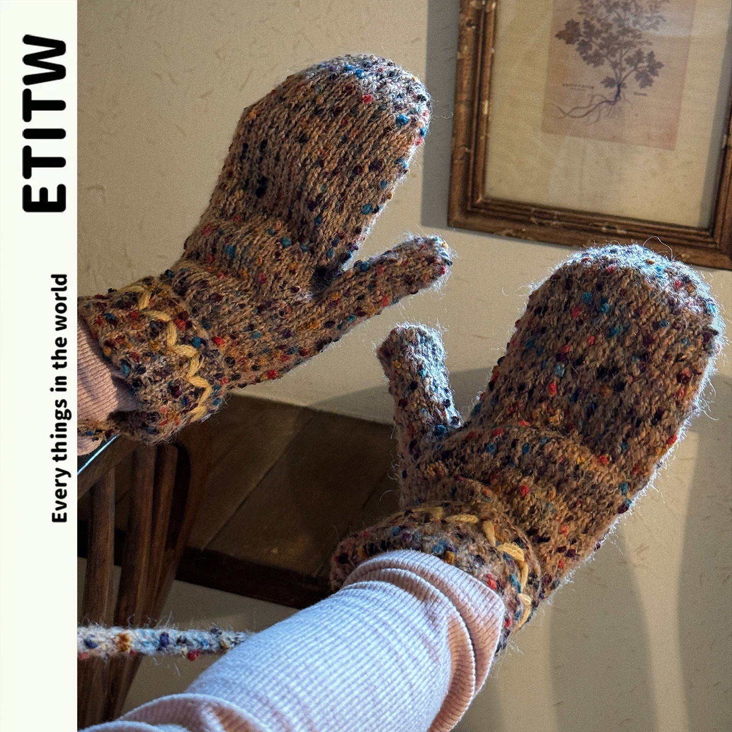 ETITW/韩版秋冬季复古彩点针织防冻学生彩色糖豆挂脖绳保暖手套,服饰配件/皮带/帽子/围巾,手套,淘宝优惠券,粉丝福利购,淘宝优惠卷