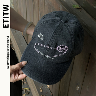 ETITW韩版 字母刺绣棒球帽男女街头百搭软顶显脸小大头围鸭舌帽子