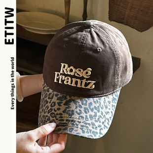 ETITW 复古豹纹街头棒球帽大头围显脸小男女百搭刺绣鸭舌帽子 美式