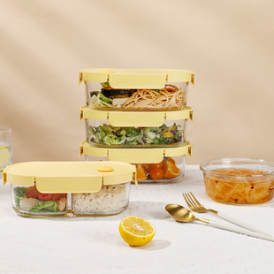 玻璃饭盒微波炉加热专用碗上班族带饭餐盒套装 分隔型保温便当盒女