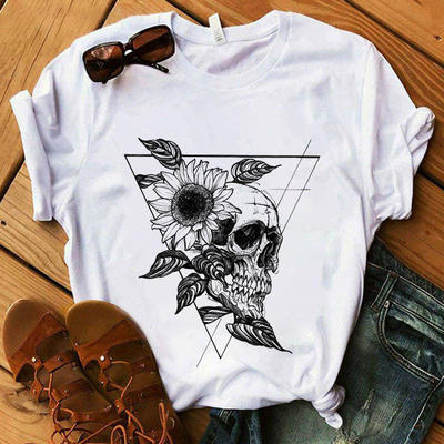 Women Vouge Oversized T-shirt Skull Print O-Neck Short Sleev