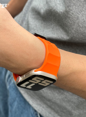 新款橙色波浪运动硅胶applewatch8夏9适用苹果iwatch表带高级感