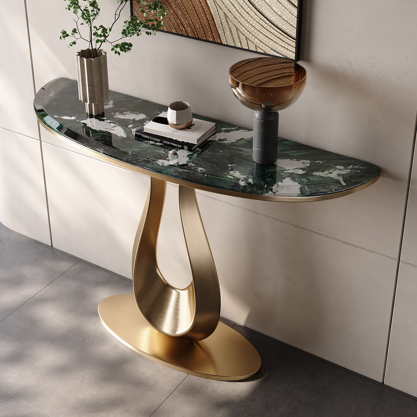 布洛咖纯天然奢石半月玄关桌