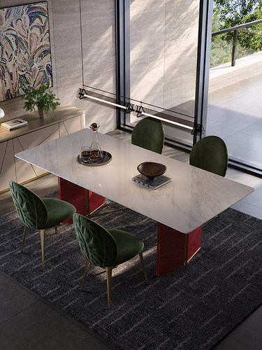 迷人的红色意大利极简主义天然大理石餐桌和椅子组合矩形高端大平