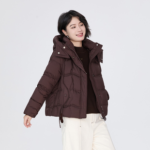 超轻超柔时尚短款羽绒服 绛紫色三色保暖高温定型可拆卸帽子冬服