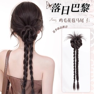 假发辫马尾女抓夹麻花辫新中式低扎花苞丸子头高颅顶盘发假发辫子