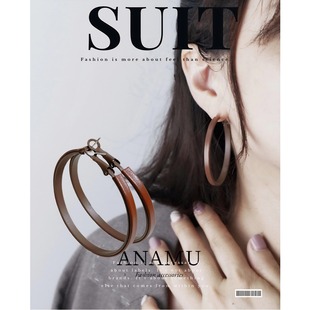 ANAMU东大门新款 耳环女多色可选 纯色皮质大耳圈日韩简约高级时尚