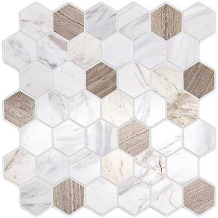 白色灰色六角形大理石马赛克瓷砖背景墙厨房浴室卫生间地面防滑砖