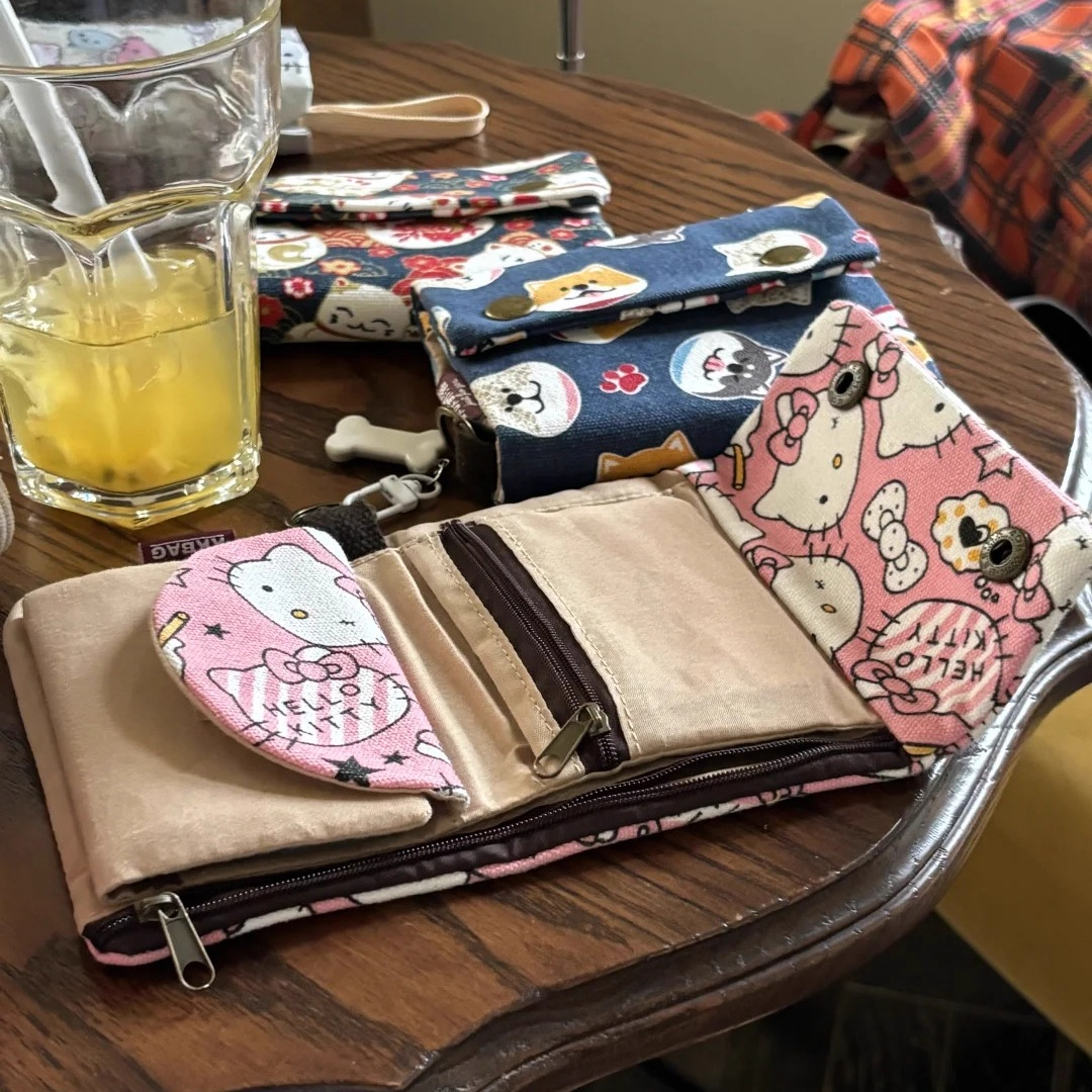 2025新款钱包卡包一体女大容量现金可爱帆布hellokitty卡通零钱包