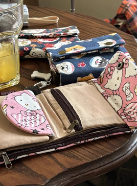 2025新款钱包卡包一体女大容量现金可爱帆布hellokitty卡通零钱包