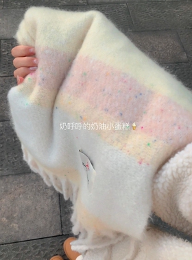 奶黄色围巾女冬季韩系氛围感保暖高级感围脖纯棉披肩百搭2025新款