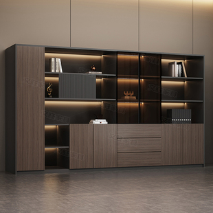 办公室文件柜木质资料柜背景储物柜子靠墙落地柜书柜带衣柜背景柜