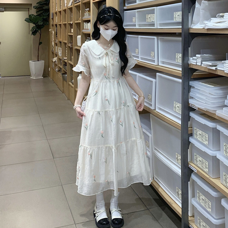 甜美复古波点连衣裙少女夏装2026新款初高中学生系腰带显瘦公主裙