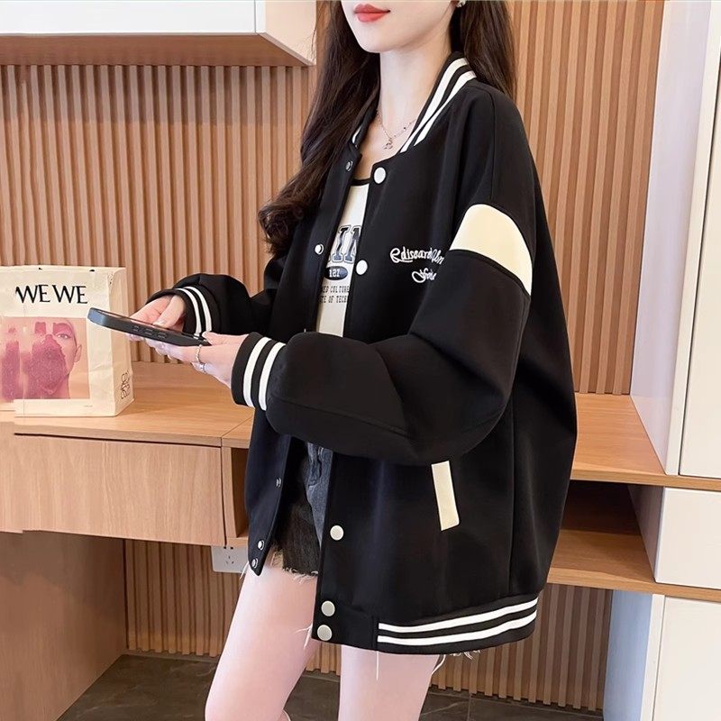 美式时尚棒球服外套女春秋季新款洋气宽松初中高中学生学院风上衣