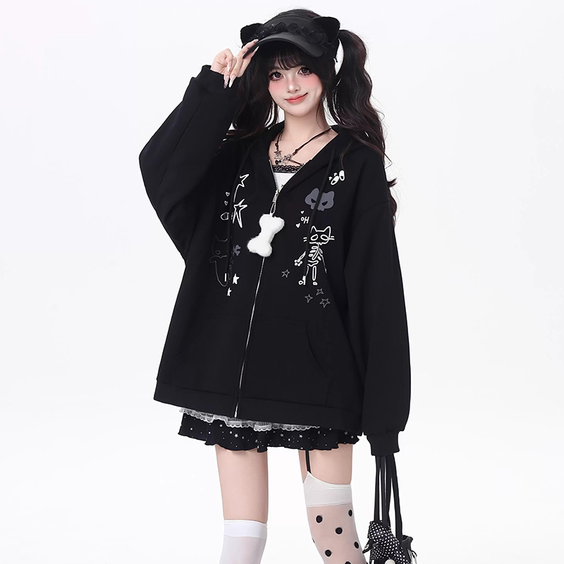 设计感小众开衫少女大童2026春秋新款初高中学生日系潮流连帽外套